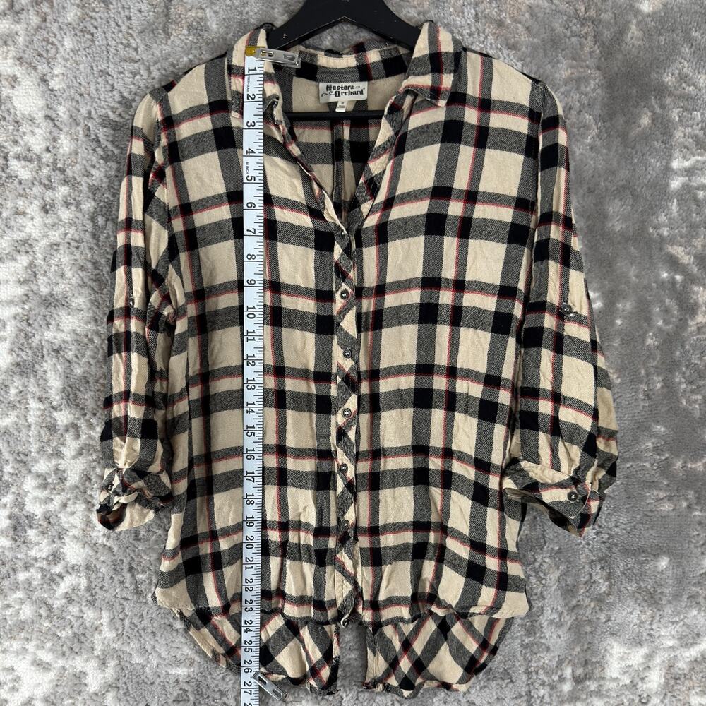 Hester & Orchard Size S Plaid V Neck Casual Button Top 3/4 Sleeve‎ Collar - Picture 2 of 9